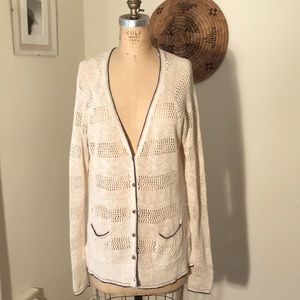 Lucky Brand pointelle cot/linen cardigan